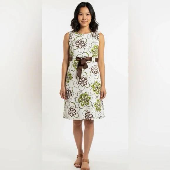 Jessica Howard Floral Sleeveless Dress with Brown Bow at Waist Size 6 - Picture 2 of 4